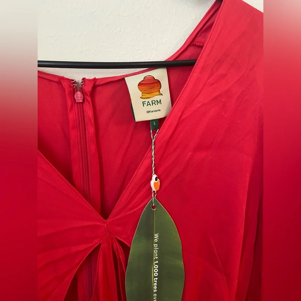 FARM Rio Red Cutout Front Bishop Sleeve Dress - Picture 5 of 10